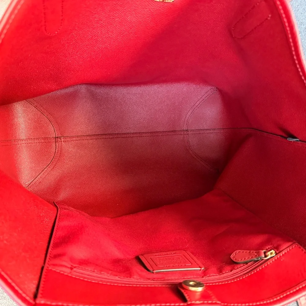 Coach Brown Signature Canvas Tote with Red Trim - Picture 5 of 10